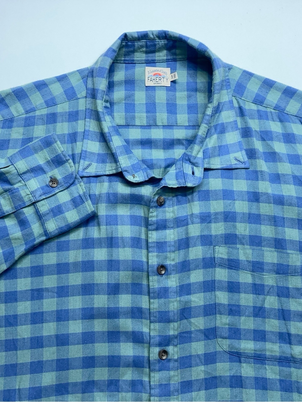 Faherty All Time Brushed Flannel Shirt Mens 2XL Blue Green Outdoor Huckberry